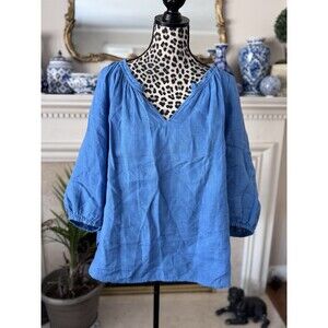 J. Jill Love linen blue blouse Tunic Boho Minimalist Peasant XL Feminine Fairy
